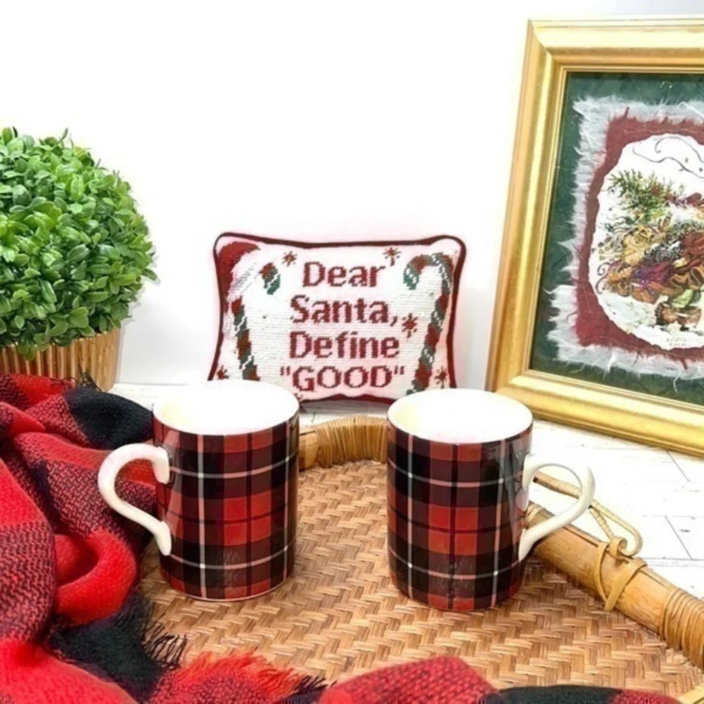Pottery Barn Landon Plaid Mugs Set of 2